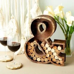 Juvale Wine Cork Holder, Ampersand Monogram Wall Mount, Wood Home Décor (10 X 2.5 X 11.75 In)