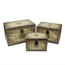 Northlight Set Of 3 Oriental-Style Brown And Cream Earth Tone Decorative Wooden Storage Boxes 22"
