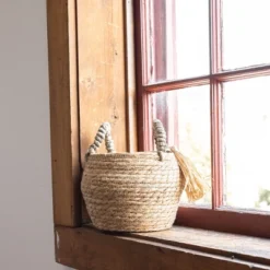 Mini Basket Brown Woven Seagrass & Corn Husk By Foreside Home & Garden