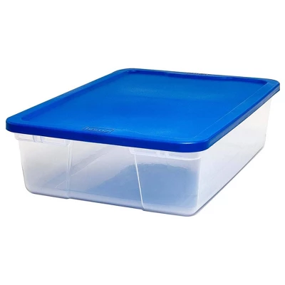 Homz 28 Quart Snaplock Clear Plastic Storage Tote Container Bin With Secure Lid And Handles For Home And Office Organization, Blue (2 Pack) 1 Homz 28 Quart Snaplock Clear Plastic Storage Tote Container Bin With Secure Lid And Handles For Home And Office Organization, Blue (2 Pack)