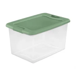 Sterilite Latching Hinged See-Through Plastic Stacking Storage Container Tote With Recessed Lids For Home Organization