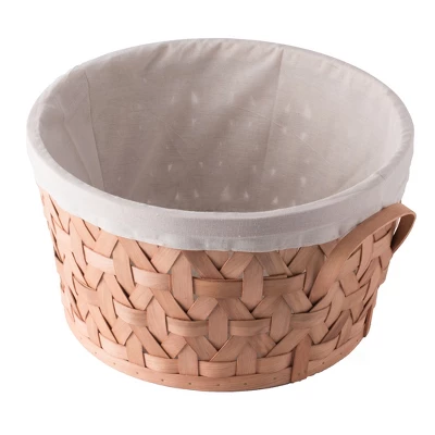 Vintiquewise Wooden Round Display Basket Bins, Lined With White Fabric, Food Gift Basket, Large 2 Vintiquewise Wooden Round Display Basket Bins, Lined With White Fabric, Food Gift Basket, Large - Image 2