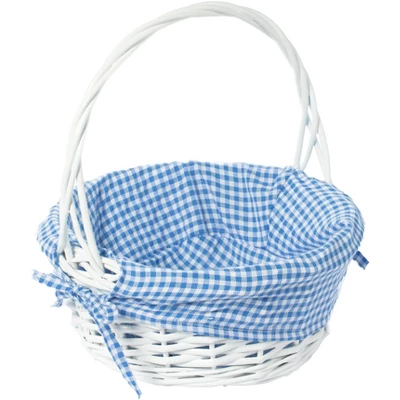 Wickerwise White Round Willow Gift Basket, With Gingham Liner And Handles 9 Wickerwise White Round Willow Gift Basket, With Gingham Liner And Handles - Image 9