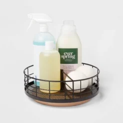 Divided Turntable Black Wire With Natural Wood - Brightroom™ -IRIS Storage Deals Store GUEST aa83c3b1 19ba 41dd ba5d e1b86512a437