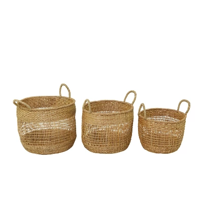 Set Of 3 Seagrass Storage Baskets Brown - Olivia & May 2 Set Of 3 Seagrass Storage Baskets Brown - Olivia & May - Image 2