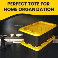 Juggernaut Storage Multipurpose 5 Gallon Lockable Plastic Storage Tote With Secure Snap Fitting Lid For Home Organization, Black/Yellow (Set Of 2) -IRIS Storage Deals Store GUEST ae420a58 2829 4f90 b2b9 2bc6565462c3 1