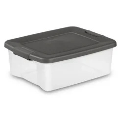 Sterilite 25 Qt ShelfTote Gray Lid Clear Base W/Gray Latches