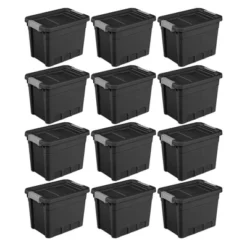 Sterilite 7.5 Gallon Stackable Rugged Industrial Storage Tote Containers With Gray Latching Clip Lids For Garage, Attic, Or Worksite, Black -IRIS Storage Deals Store GUEST af12cd5f e1a0 457a b26c bf86a5434f37