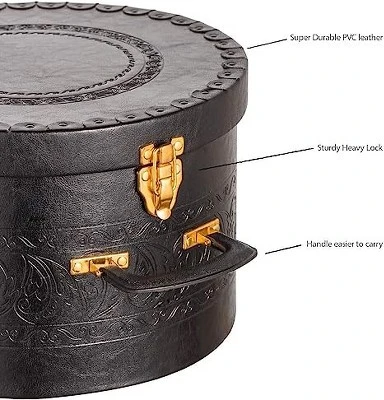 Creative Scents Round Hat Box Container With Gold Locking Lid And Sturdy Handle 3 Creative Scents Round Hat Box Container With Gold Locking Lid And Sturdy Handle - Image 3