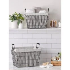 Design Imports Set Of 2 Farmhouse Black Wire Ticking Stripe Liner Baskets Black/White -IRIS Storage Deals Store GUEST b04b33a5 8e5f 458f 995e 2e18c496c0df