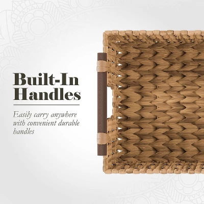 American Atelier Water Hyacinth Wicker Basket With Carry Handles, Rectangular Woven Storage Baskets, Laundry Storage Or Pantry Bin 5 American Atelier Water Hyacinth Wicker Basket With Carry Handles, Rectangular Woven Storage Baskets, Laundry Storage Or Pantry Bin - Image 5
