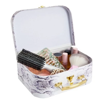 Set Of 3 Different Sizes Of Paperboard Suitcases With Metal Handles, Decorative Cardboard Storage Boxes, Snakeskin Print 4 Set Of 3 Different Sizes Of Paperboard Suitcases With Metal Handles, Decorative Cardboard Storage Boxes, Snakeskin Print - Image 4