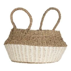 White Rope & Seagrass Belly Basket - Foreside Home & Garden
