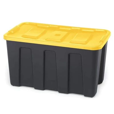 Homz 34-Gallon Durabilt Plastic Stackable Home Office Garage Storage Organization Container Bin W/Lid And Handles, Black/Yellow (2 Pack) 2 Homz 34-Gallon Durabilt Plastic Stackable Home Office Garage Storage Organization Container Bin W/Lid And Handles, Black/Yellow (2 Pack) - Image 2