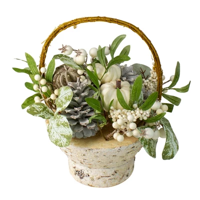 Northlight 13" Green And Gold Pumpkin And Leaves Artificial Thanksgiving Basket 3 Northlight 13" Green And Gold Pumpkin And Leaves Artificial Thanksgiving Basket - Image 3