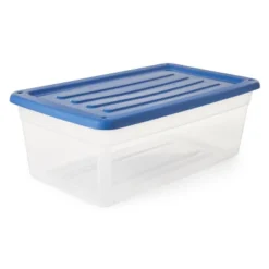 Gracious Living DLC6 1.5 Gallon Clear Plastic Storage Bin Container With Stylish Sky Blue Snap On Locking Lid