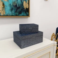 Set Of 2 Ceramic Vase With Star Patterns Dark Blue - Olivia & May -IRIS Storage Deals Store GUEST b37c2760 c3d2 4749 a964 48a24017e107