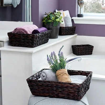Household Essentials Set Of 4 Hyacinth Stained Baskets Brown 1 Household Essentials Set Of 4 Hyacinth Stained Baskets Brown
