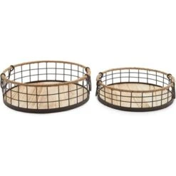 Juvale 2 Pack Round Wooden Wire Basket Trays With Handles, Farmhouse Decor (2 Sizes) -IRIS Storage Deals Store GUEST b4678ccb bb3e 4716 bbed 7316a09dbad2