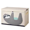 3 Sprouts Children's Nursery Room Soft Fabric Folding Storage Trunk Toy Chest Box Kid's Organizer, Friendly Sloth And Bear (2 Pack)