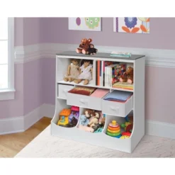 Combo Bin Storage Unit With Three Baskets - Solid White/Woodgrain Gray -IRIS Storage Deals Store GUEST b5d1feae 283e 4676 a9b6 17bf2dd91b8d