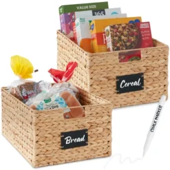 Best Choice Products Set Of 2 16in Woven Water Hyacinth Pantry Baskets W/ Chalkboard Label, Chalk Marker -IRIS Storage Deals Store GUEST b8592736 7358 4f97 b4c9 612b72c2d704