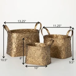 10.5"H Sullivans Brass Botanical Basket Set Of 3, Gold -IRIS Storage Deals Store GUEST b9e3f8fa 9247 4a30 9cea 592d6f498ace