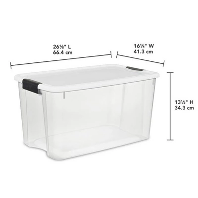 Sterilite 70 Quart Clear Plastic Stackable Storage Container Bin Box Tote With White Latching Lid Organizing Solution For Home & Classroom 1 Sterilite 70 Quart Clear Plastic Stackable Storage Container Bin Box Tote With White Latching Lid Organizing Solution For Home & Classroom