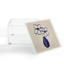 Hello Twiggs Blue Vase With Flowers 4" X 4" Acrylic Box - Deny Designs