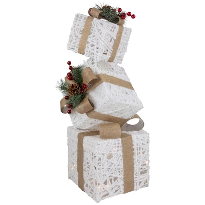 Northlight 25.25" LED Lighted White And Beige Stacked Gift Boxes Christmas Decoration 4 Northlight 25.25" LED Lighted White And Beige Stacked Gift Boxes Christmas Decoration - Image 4