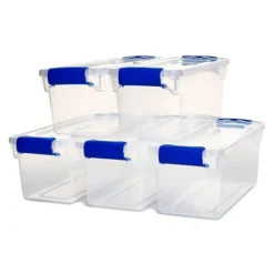 Homz 7.5 Quart Clear Plastic Stackable Storage Container Tote With Secure Latching Lid For Home And Office Organization