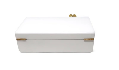 Classic Touch Rectangular White Wood Decorative Box With Gold Flower Detail 2 Classic Touch Rectangular White Wood Decorative Box With Gold Flower Detail - Image 2