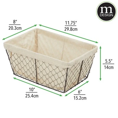 MDesign Medium Chicken Wire Storage Basket, Fabric Liner, 8 Pack, Bronze/Natural 3 MDesign Medium Chicken Wire Storage Basket, Fabric Liner, 8 Pack, Bronze/Natural - Image 3