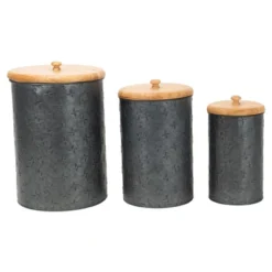 Set Of 3 Black Embossed Galvanized Metal Decorative Storage Canisters - Foreside Home & Garden -IRIS Storage Deals Store GUEST bd787f9f 3412 4d48 8db6 bb1f92af22c0