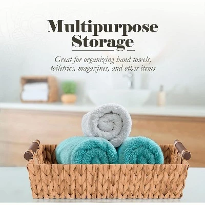 American Atelier Water Hyacinth Wicker Basket With Carry Handles, Rectangular Woven Storage Baskets, Laundry Storage Or Pantry Bin 3 American Atelier Water Hyacinth Wicker Basket With Carry Handles, Rectangular Woven Storage Baskets, Laundry Storage Or Pantry Bin - Image 3