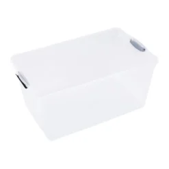 Rubbermaid Cleverstore 18 Gallon Durable Plastic Holiday Storage Tote With Latching Recessed Lid For Seasonal Decorations, Clear With Red Lid (4 Pack) -IRIS Storage Deals Store GUEST bed81e85 1c40 4b09 8ba3 98ea28a51084