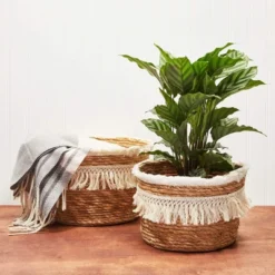 Okuna Outpost 2-Pack Boho Themed Style Woven Baskets For Storage, Home Decorative Organizer (2 Sizes)
