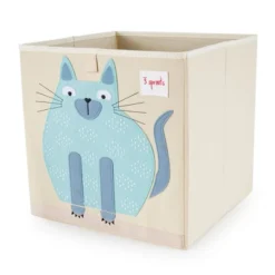 3 Sprouts Large 13 Inch Square Children's Foldable Fabric Storage Cube Organizer Box Soft Toy Bin 2 Piece Bundle With Blue Cat, Green Dragon Designs