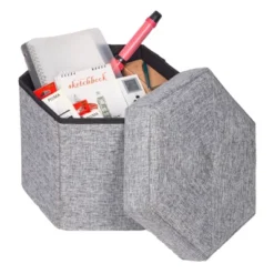 Vintiquewise Decorative Grey Foldable Hexagon Ottoman For Living Room, Bedroom, Dining, Playroom Or Office -IRIS Storage Deals Store GUEST bf683103 310d 40d5 9b63 3c94bdedfc94