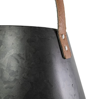 Set Of 2 Handled Baskets Metal & Faux Leather - Foreside Home & Garden 3 Set Of 2 Handled Baskets Metal & Faux Leather - Foreside Home & Garden - Image 3