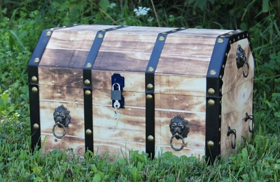 Vintiquewise Large Wooden Decorative Lion Rings Pirate Trunk With Lockable Latch And Lock 2 Vintiquewise Large Wooden Decorative Lion Rings Pirate Trunk With Lockable Latch And Lock - Image 2