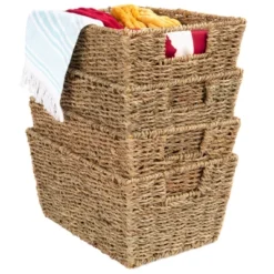 Best Choice Products Set Of 4 Multipurpose Stackable Seagrass Storage Laundry Organizer Baskets W/ Handles -IRIS Storage Deals Store GUEST bffc44b9 ca13 4243 8872 0537ee2e0832
