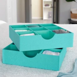 Household Essentials Set Of 2 9-Section Drawer Trays Seafoam
