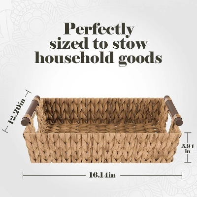American Atelier Water Hyacinth Wicker Basket With Carry Handles, Rectangular Woven Storage Baskets, Laundry Storage Or Pantry Bin 6 American Atelier Water Hyacinth Wicker Basket With Carry Handles, Rectangular Woven Storage Baskets, Laundry Storage Or Pantry Bin - Image 6