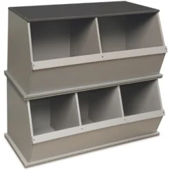 Two Bin Stackable Storage Cubby - Woodgrain/Gray -IRIS Storage Deals Store GUEST c2192655 1fd5 449f b08a dd53bcf31616