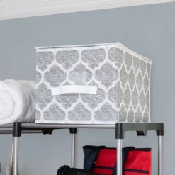 Home Basics Arabesque Large Non-Woven Storage Box With Label Window, Grey