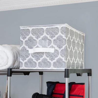Home Basics Arabesque Large Non-Woven Storage Box With Label Window, Grey 1 Home Basics Arabesque Large Non-Woven Storage Box With Label Window, Grey