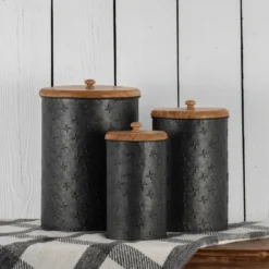 Set Of 3 Black Embossed Galvanized Metal Decorative Storage Canisters - Foreside Home & Garden -IRIS Storage Deals Store GUEST c3c22df3 87ed 4e5d a912 95d4305eef92