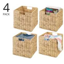 MDesign Woven Hyacinth Home Storage Basket For Cube Furniture, 4 Pack