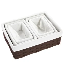Juvale 5-Pcs Brown Small Rectangular Woven Nesting Baskets, Lined Wicker Set For Organizing Closet, Kitchen, Pantry Shelves, Bathroom (3 Sizes) -IRIS Storage Deals Store GUEST c548413e 242a 4a27 ab9f c6cdded81393